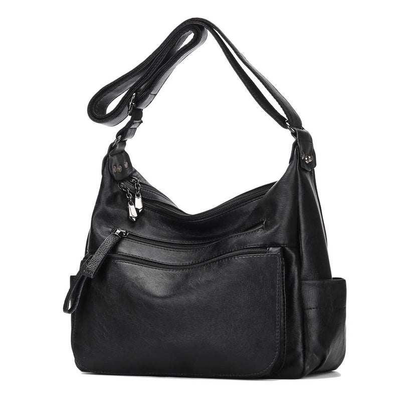 Artwell Fashion Crossbody Bag for Women Shoulder Bag Soft PU Leather Handbags Purses Multi Pocket Hobo Tote Bag (Black) - Image 1